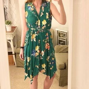 Anthropologie Green Floral Dress